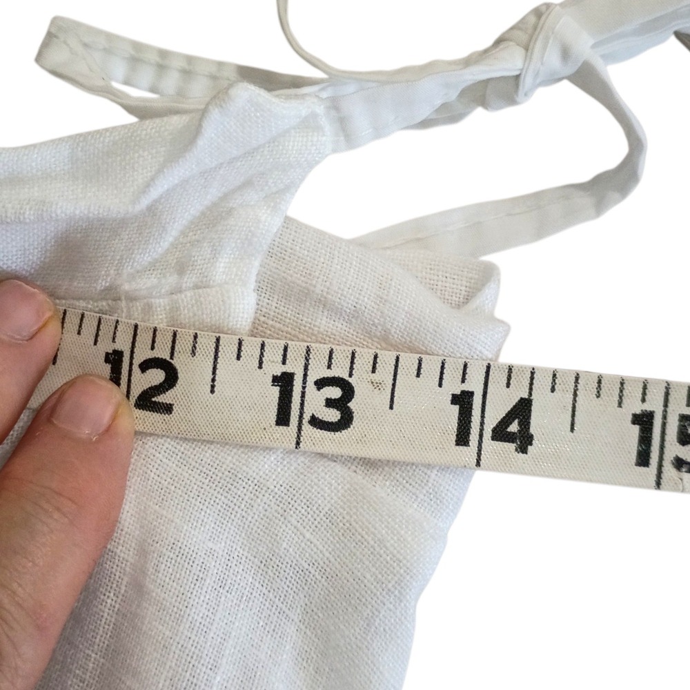 White Linen Wrap Midi Skirt Elastic Back Side Tie Coastal Minimalist Pocket - Picture 8 of 11